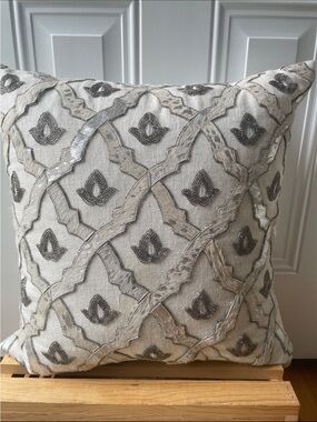 Callisto Cream and Gray Embroidered Accent Pillow